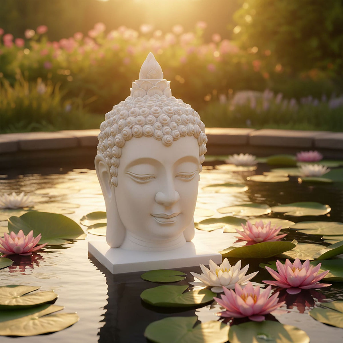 Buddha Head Sculpture, 60cm, Weatherproof Polyresin