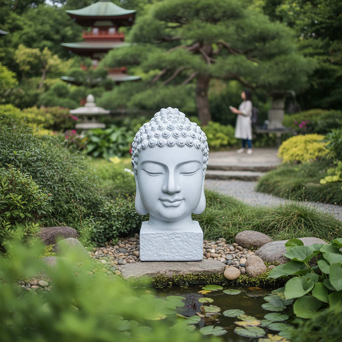 Buddha Head Sculpture, 70cm, Weatherproof Polyresin