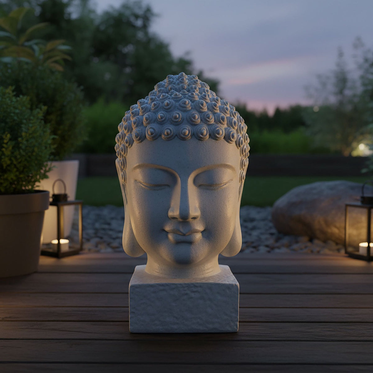 Buddha Head Sculpture, 70cm, Weatherproof Polyresin