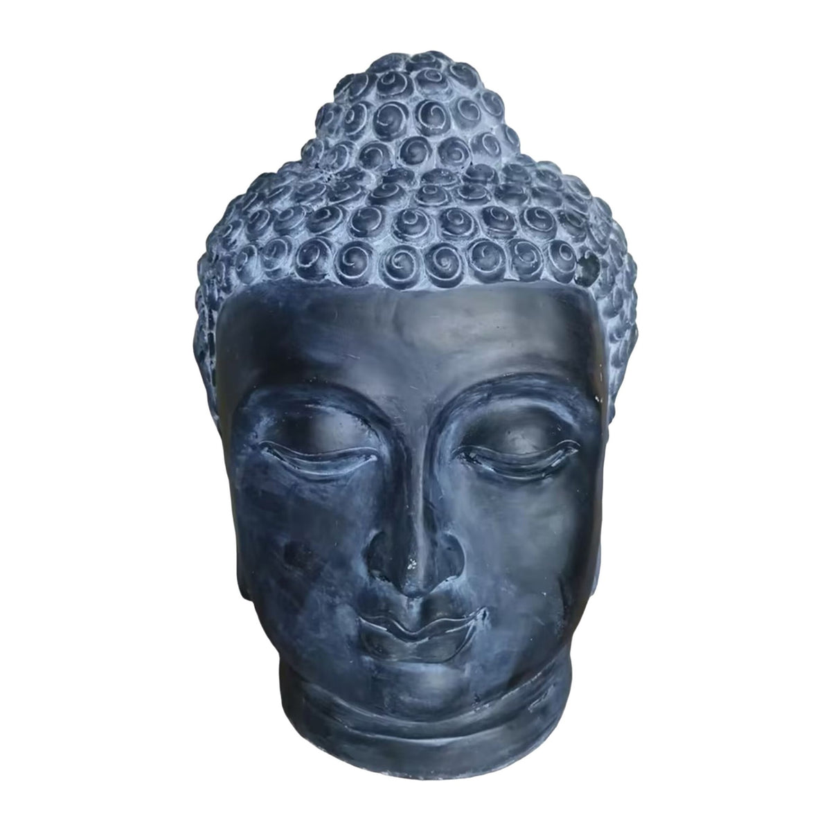 Buddha Head Sculpture, Polyresin, Lava-Stone Finish