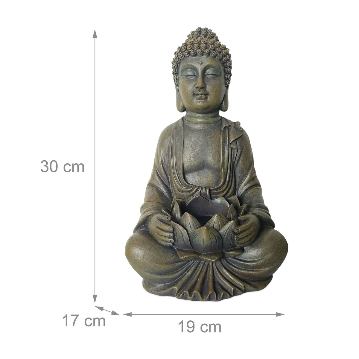 Buddha Statue 30cm with Lotus, Weatherproof Polyresin