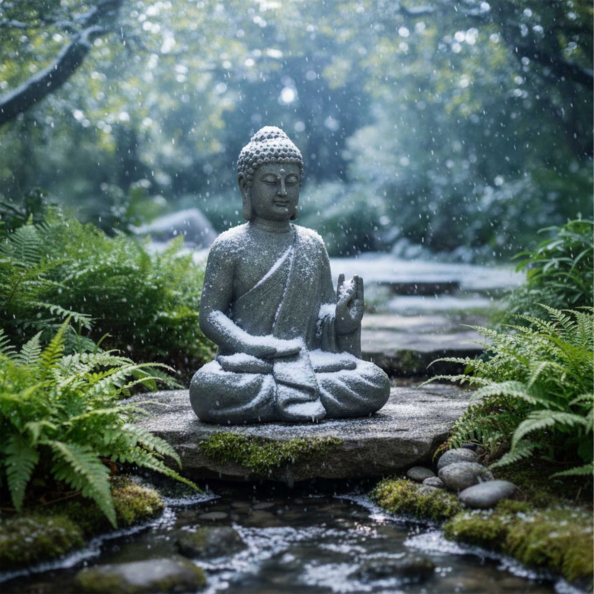 Buddha Statue 52cm, Weatherproof Polyresin, Stone Finish
