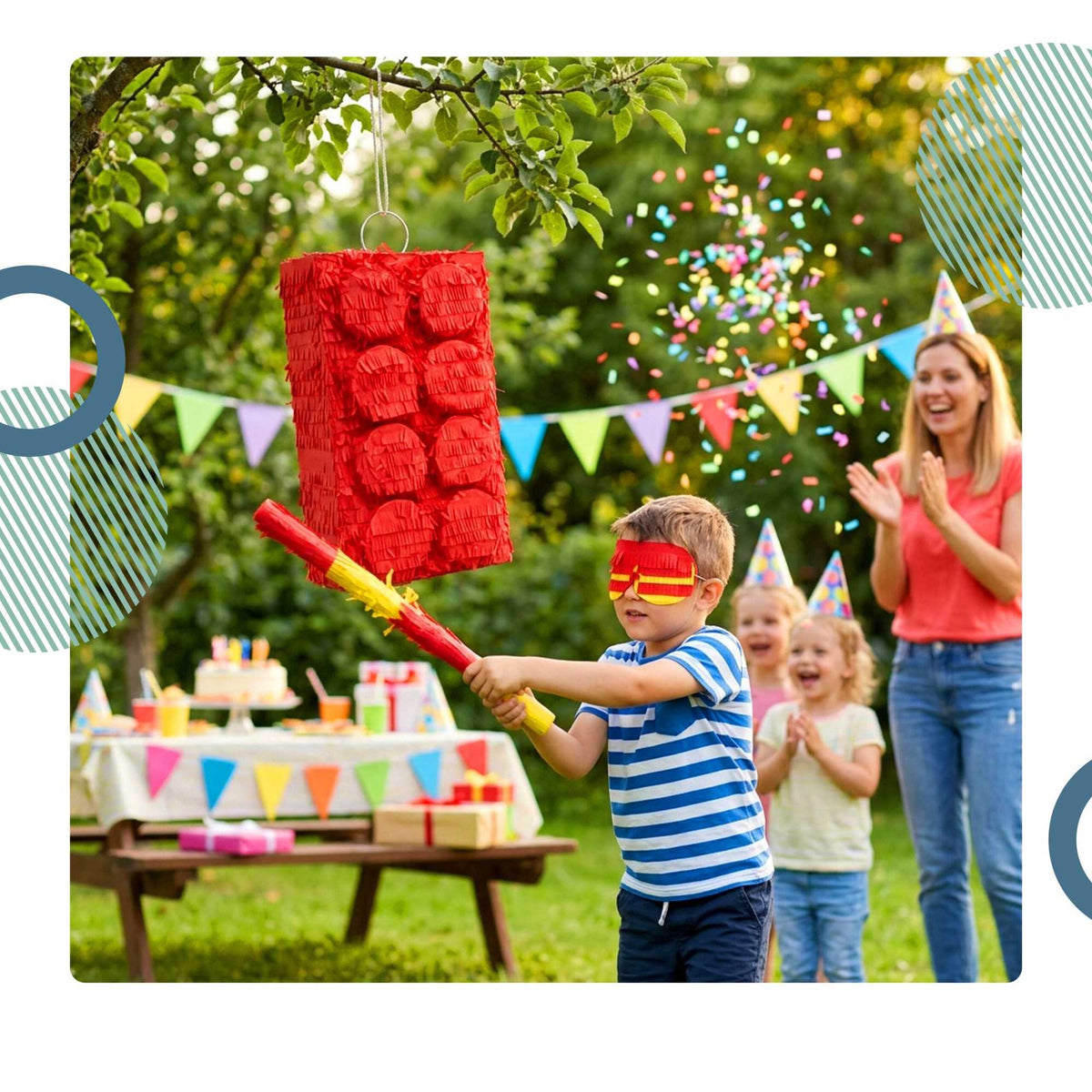 Building Block Piñata Set with Stick & Mask