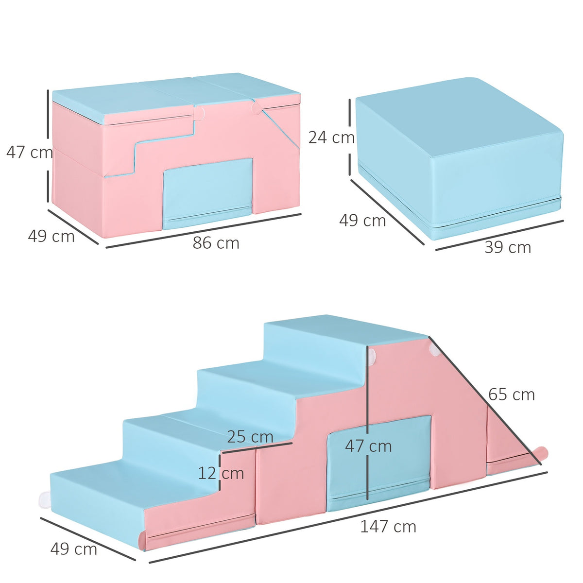 Building Block Set Of 2 Building Blocks Table And Chair Set Slide Reconfigurable Design Building Toy Foam Blocks 12-36 Months Epe Pink + Blue