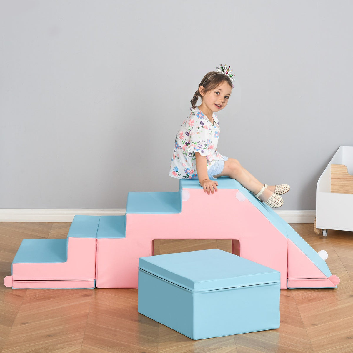 Building Block Set Of 2 Building Blocks Table And Chair Set Slide Reconfigurable Design Building Toy Foam Blocks 12-36 Months Epe Pink + Blue