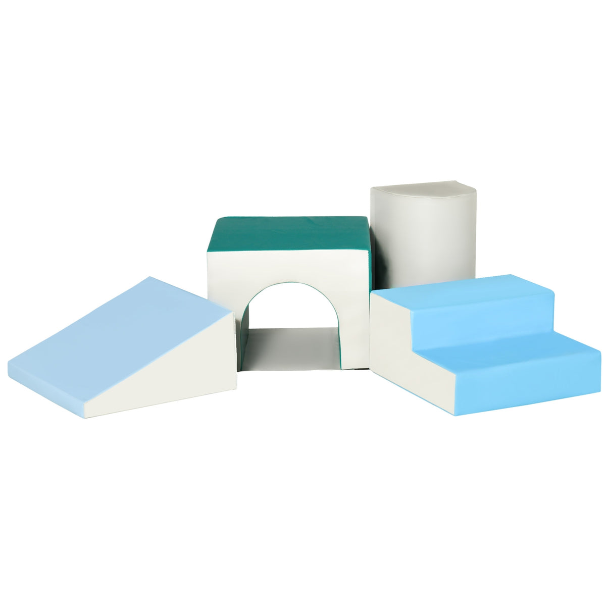 Building Blocks For Children Set Of 4 Foam Building Blocks, Easy To Clean, Soft Filling, For 1-3 Years, Light Grey+Blue+Green