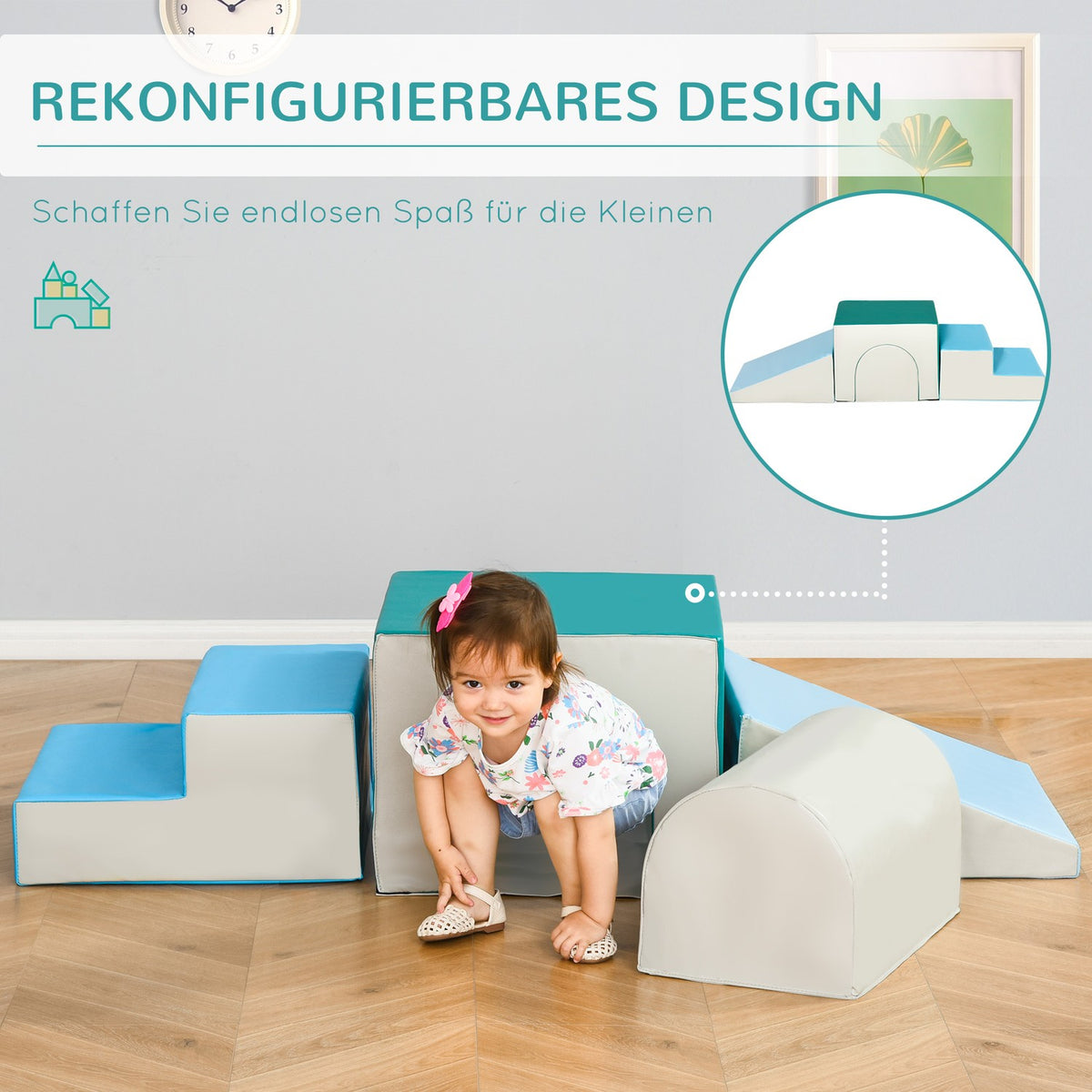 Building Blocks For Children Set Of 4 Foam Building Blocks, Easy To Clean, Soft Filling, For 1-3 Years, Light Grey+Blue+Green