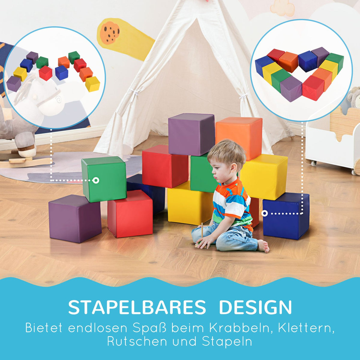 Building Blocks For Kids Set Of 12 Foam Building Blocks Building Toys Soft Safe For 1-3 Years Faux Leather Epe