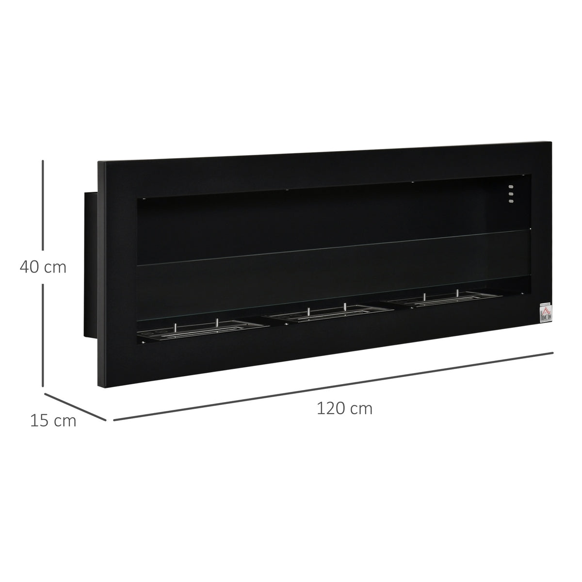Built-In Ethanol Fireplace, 3 Burners, 120cm, Black