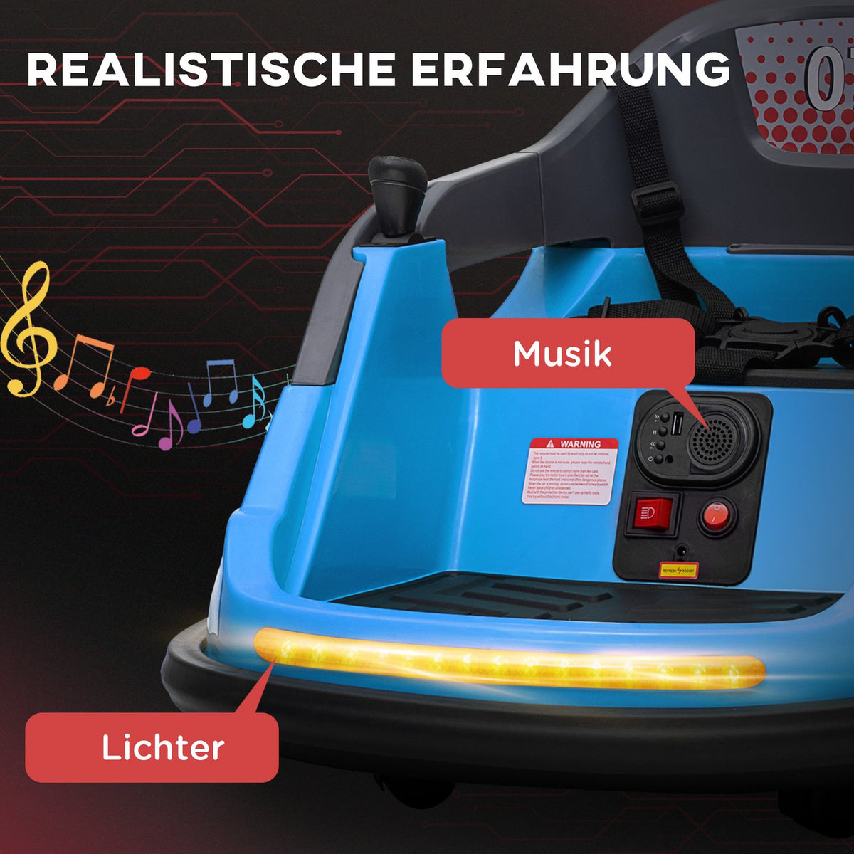 Bumper Car Children'S Electric Vehicle Music Led Light 360° Rotatable Electric Car Seat Belt 3 Km/H 1.5-5 Years Blue
