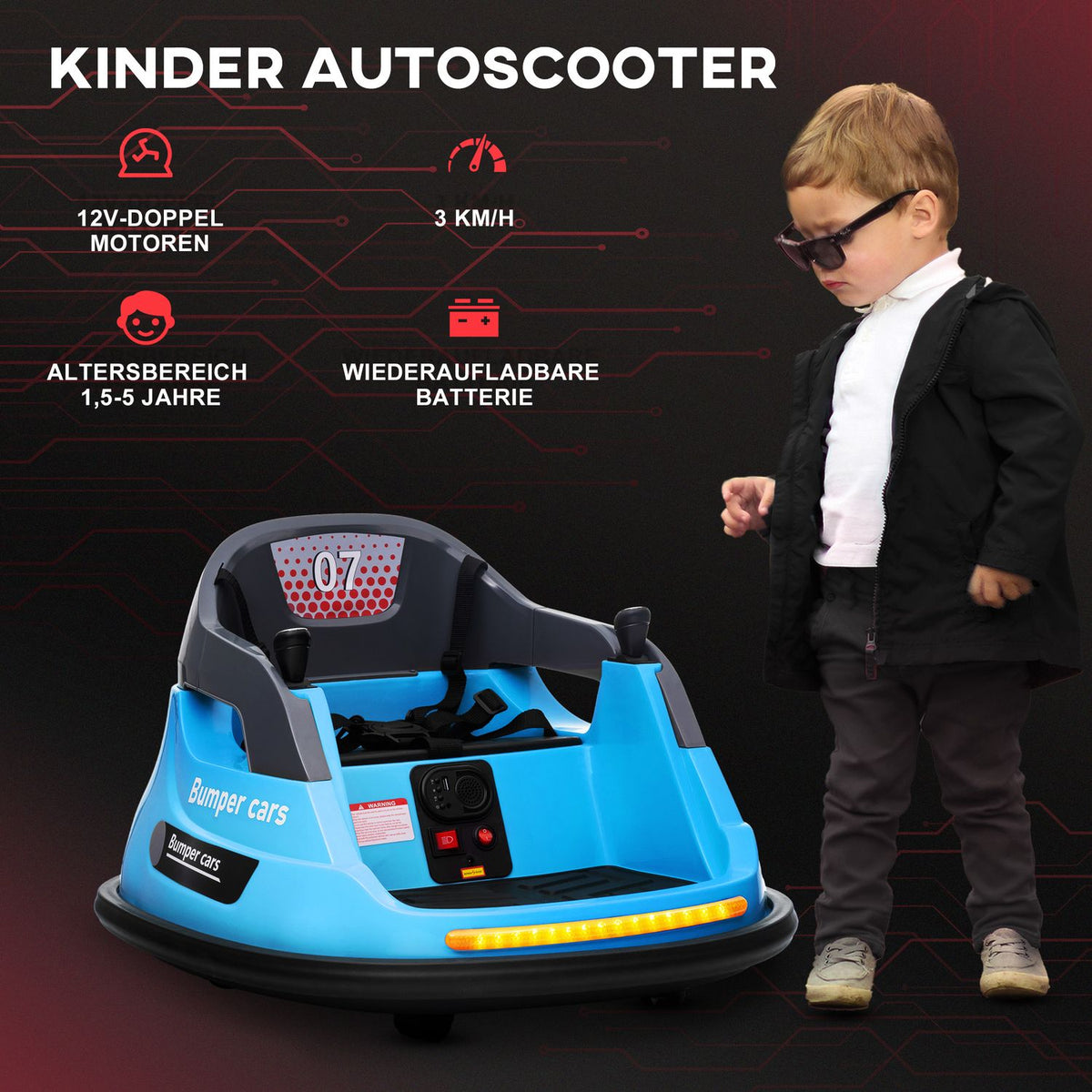 Bumper Car Children'S Electric Vehicle Music Led Light 360° Rotatable Electric Car Seat Belt 3 Km/H 1.5-5 Years Blue