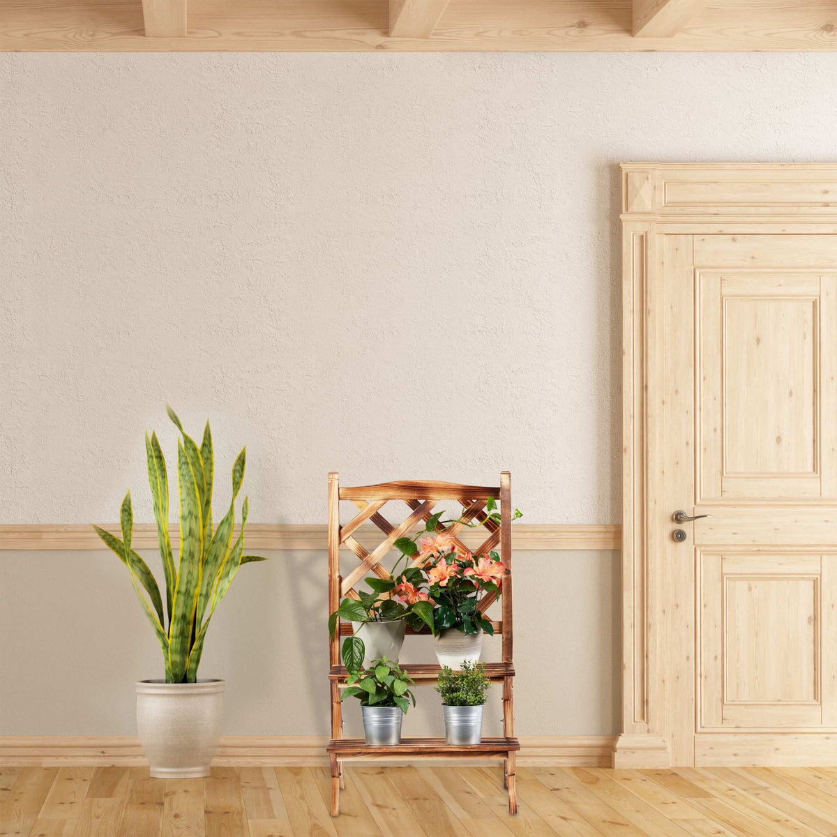 Burnt flower stairs with trellis