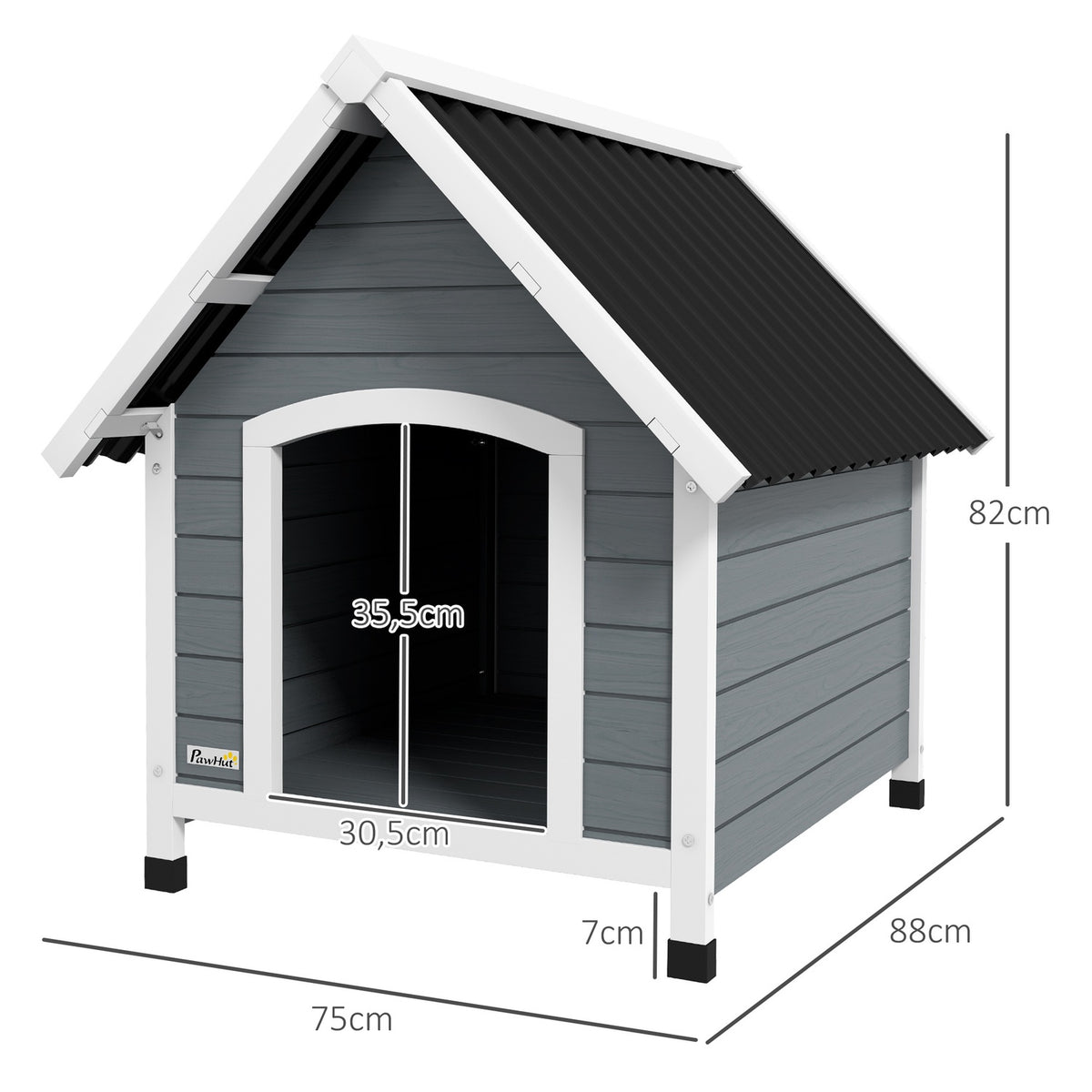 Buy dog house, 75 x 88 x 82 cm, for medium-sized dogs, corrosion-resistant, with asphalt roof, removable floor, fir wood, gray