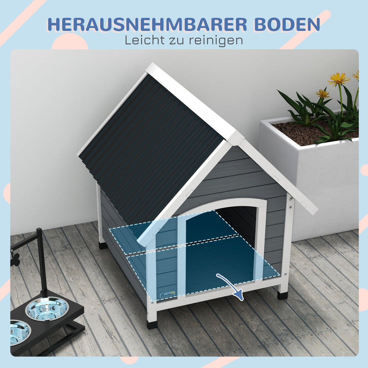 Buy dog house, 75 x 88 x 82 cm, for medium-sized dogs, corrosion-resistant, with asphalt roof, removable floor, fir wood, gray