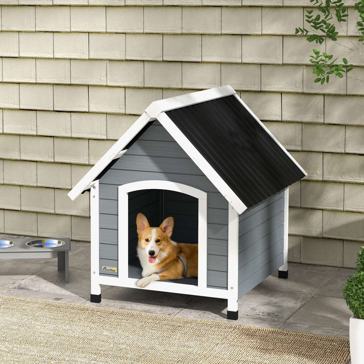 Buy dog house, 75 x 88 x 82 cm, for medium-sized dogs, corrosion-resistant, with asphalt roof, removable floor, fir wood, gray