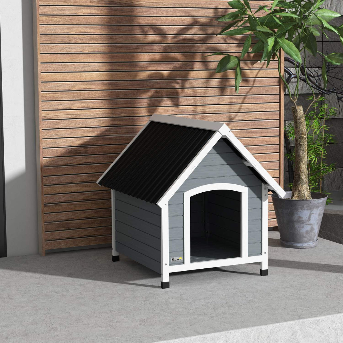 Buy dog house, 75 x 88 x 82 cm, for medium-sized dogs, corrosion-resistant, with asphalt roof, removable floor, fir wood, gray