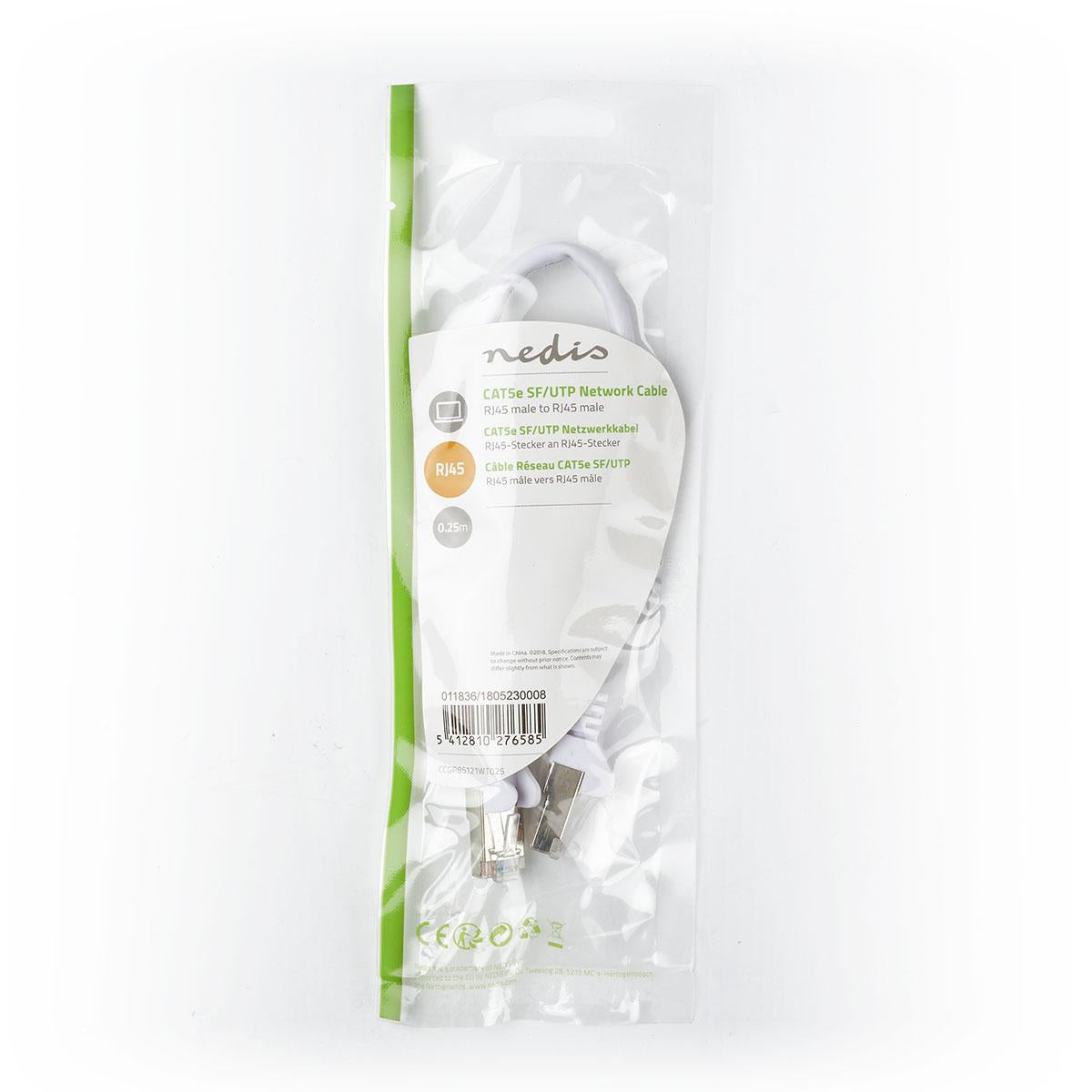 CAT5e network cable | SF/UTP | RJ45 male | RJ45 male | 0.30 m | Round | PVC | White | Plastic bag