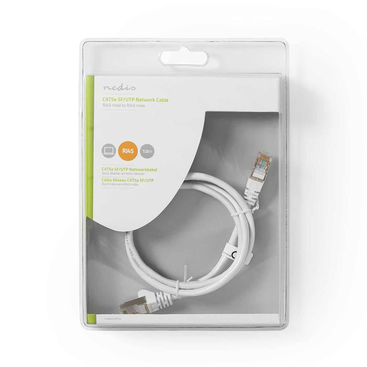 CAT5e network cable | SF/UTP | RJ45 male | RJ45 male | 1.00 m | Round | PVC | White | Blisters