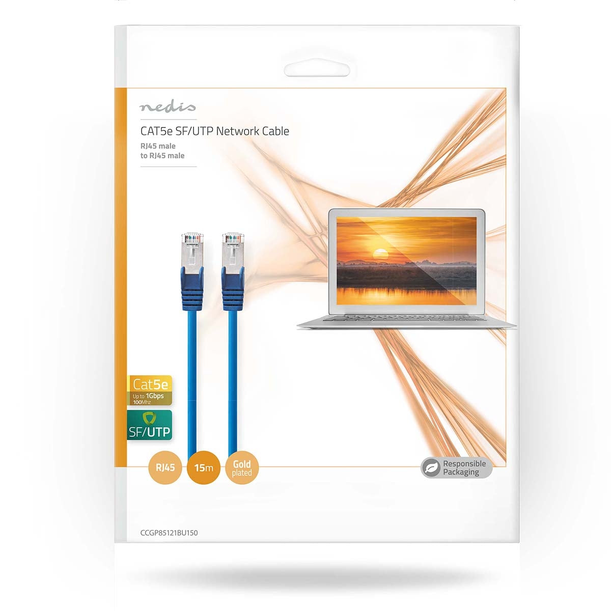 CAT5e network cable | SF/UTP | RJ45 male | RJ45 male | 15.0 m | Round | PVC | Blue | Plastic bag