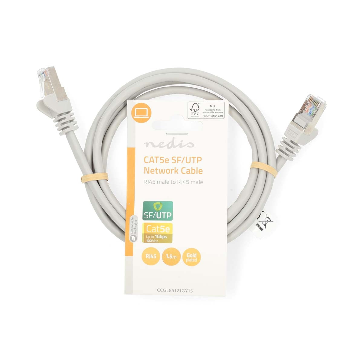 CAT5e network cable | SF/UTP | RJ45 male | RJ45 male | 1.50 m | Round | PVC | Gray | Label