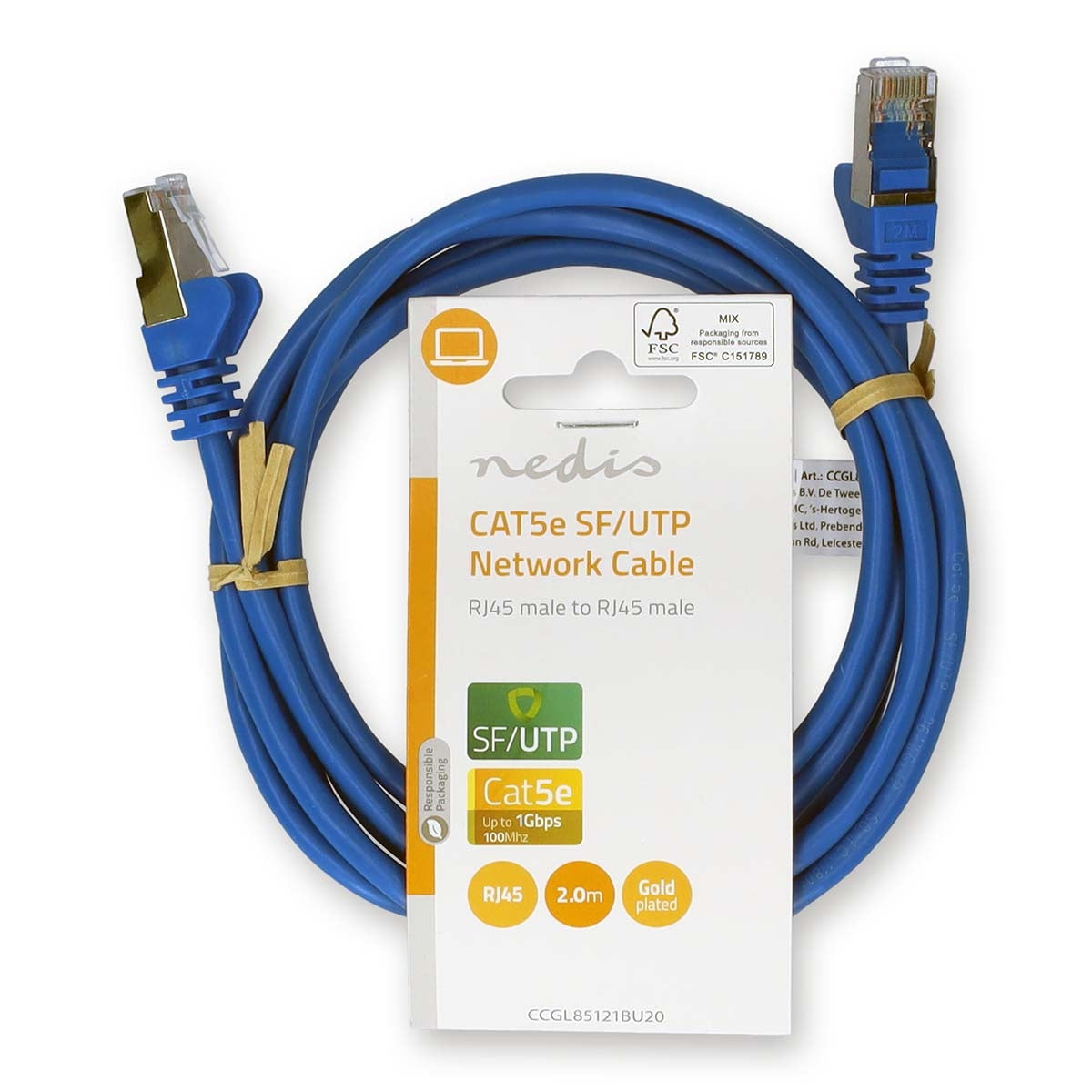 CAT5e network cable | SF/UTP | RJ45 male | RJ45 male | 2.00 m | Round | PVC | Blue | Label
