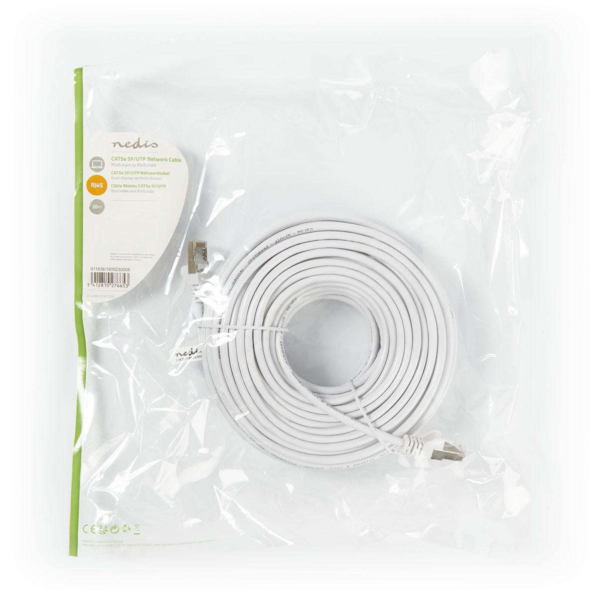 CAT5e network cable | SF/UTP | RJ45 male | RJ45 male | 20.0 m | Round | PVC | White | Plastic bag
