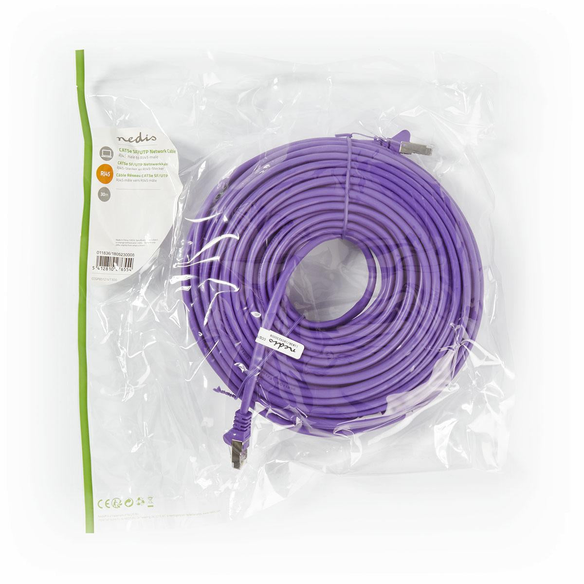 CAT5e network cable | SF/UTP | RJ45 male | RJ45 male | 30.0 m | Round | PVC | Violet | Plastic bag