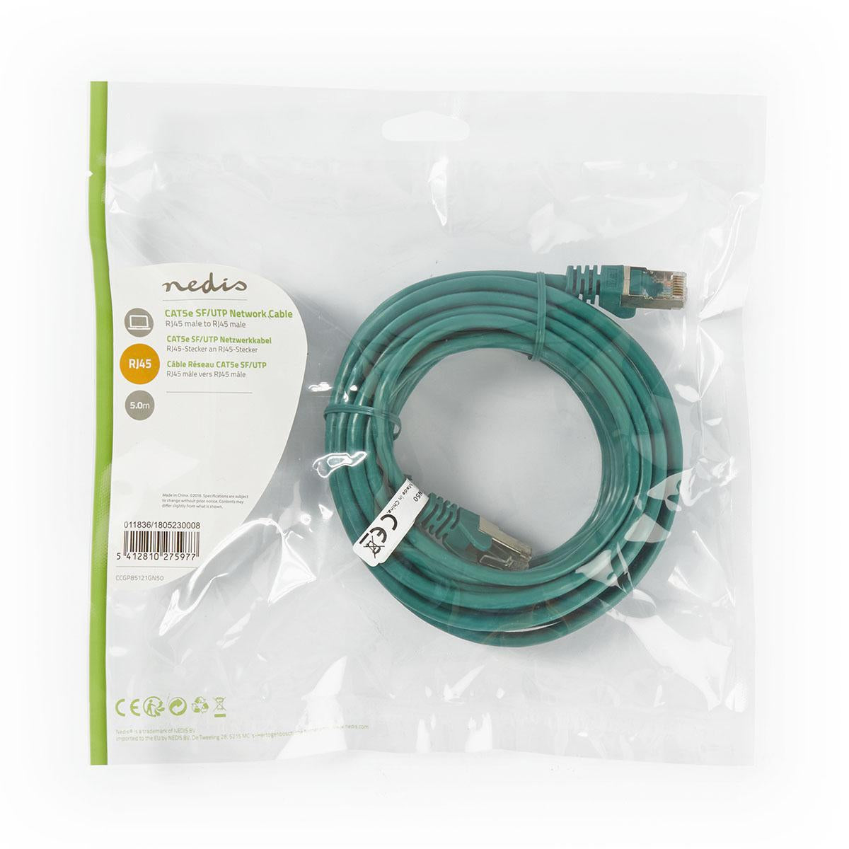 CAT5e network cable | SF/UTP | RJ45 male | RJ45 male | 5.00 m | Round | PVC | Green | Plastic bag