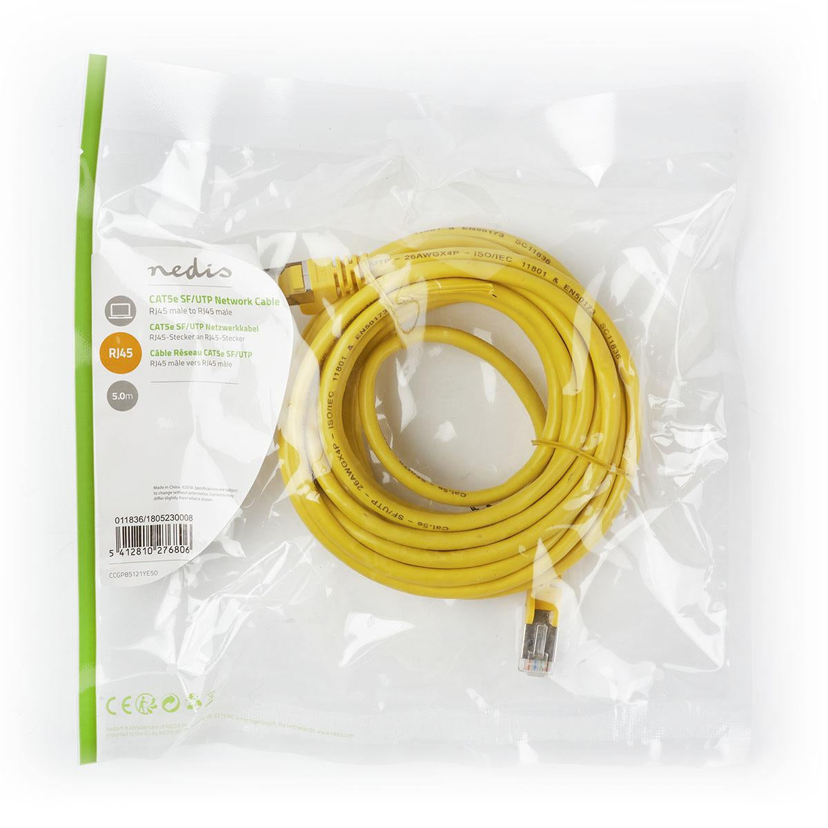 CAT5e network cable | SF/UTP | RJ45 male | RJ45 male | 5.00 m | Round | PVC | Yellow | Plastic bag