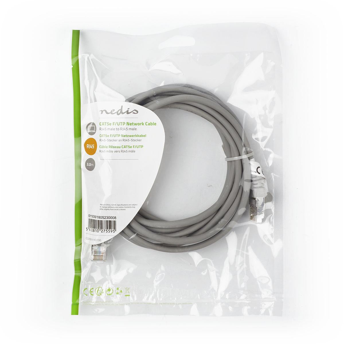CAT5e network cable | S/UTP | RJ45 male | RJ45 male | 3.00 m | Round | LSZH / PVC | Gray | Plastic bag