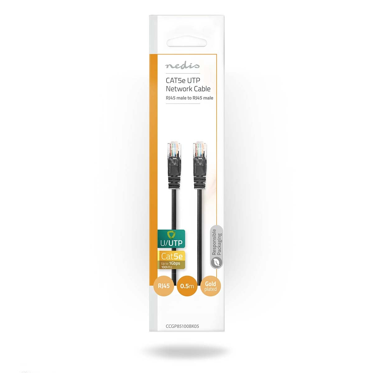 CAT5e network cable | U/UTP | RJ45 male | RJ45 male | 0.50 m | Round | PVC | Black | Envelope