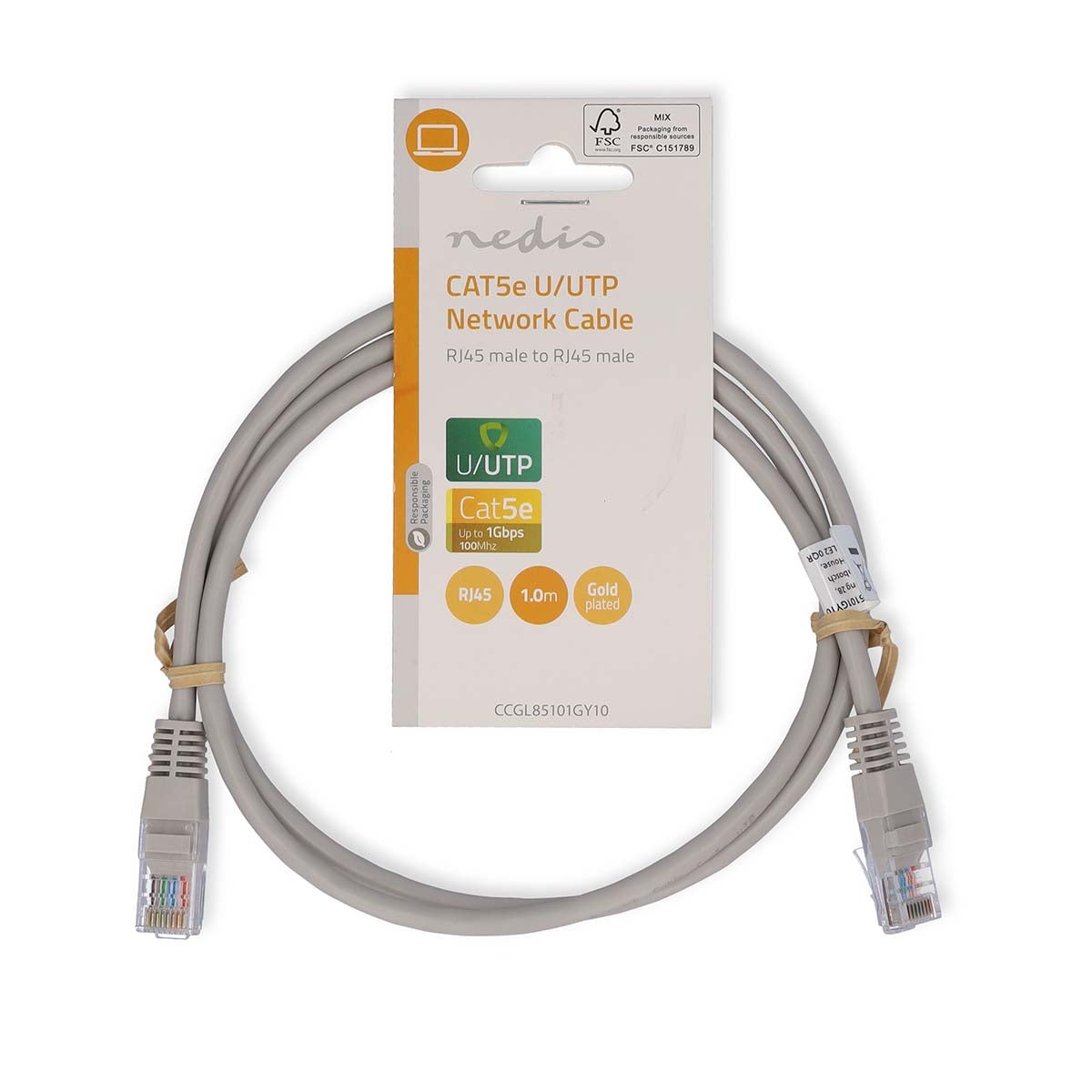 CAT5e network cable | U/UTP | RJ45 male | RJ45 male | 1.00 m | Round | PVC | Gray | Label