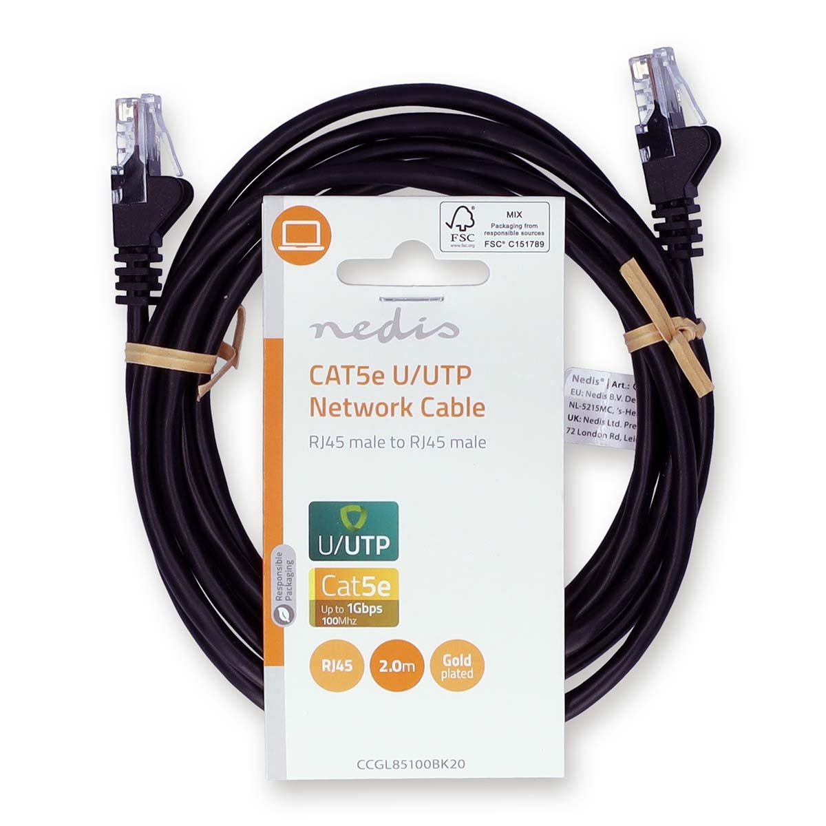CAT5e network cable | U/UTP | RJ45 male | RJ45 male | 2.00 m | Round | PVC | Black | Label