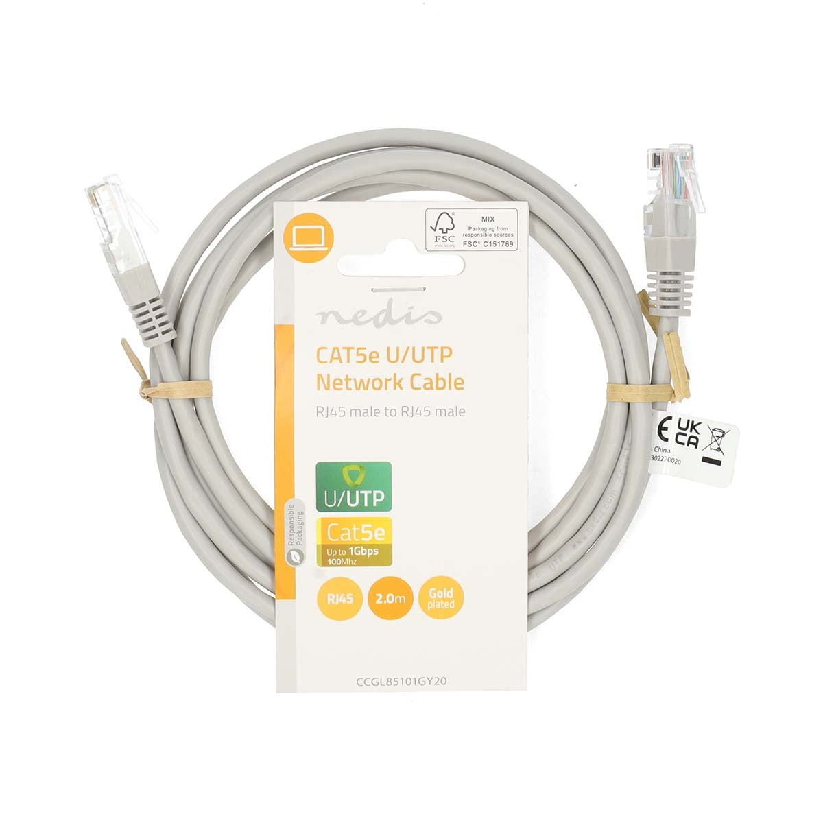 CAT5e network cable | U/UTP | RJ45 male | RJ45 male | 2.00 m | Round | PVC | Gray | Label