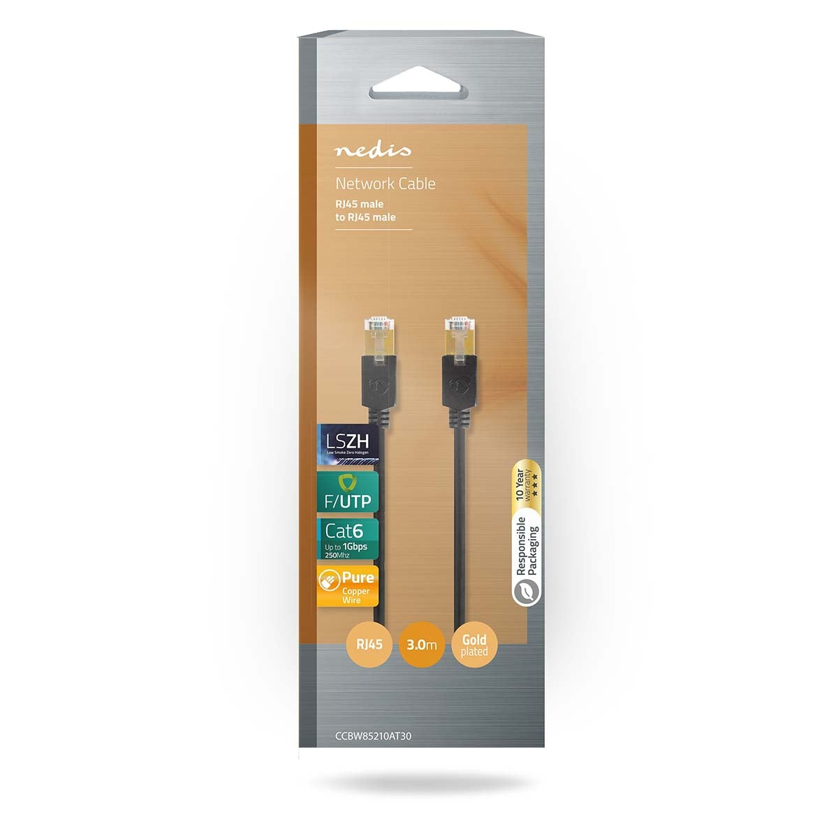 CAT6 Network Cable | RJ45 male | RJ45 male | F/UTP | 3.00 m | Round | LSZH / PVC | Anthracite | Cardboard box with window