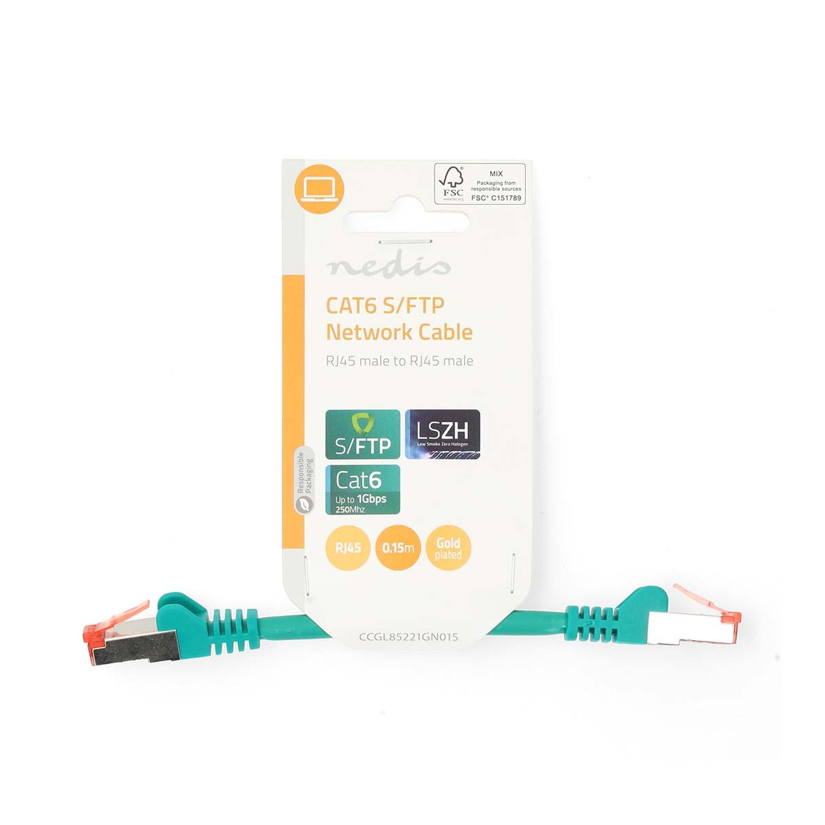 CAT6 Network Cable | RJ45 male | RJ45 male | S/FTP | 0.15 m | Round | LSZH | Green | Label
