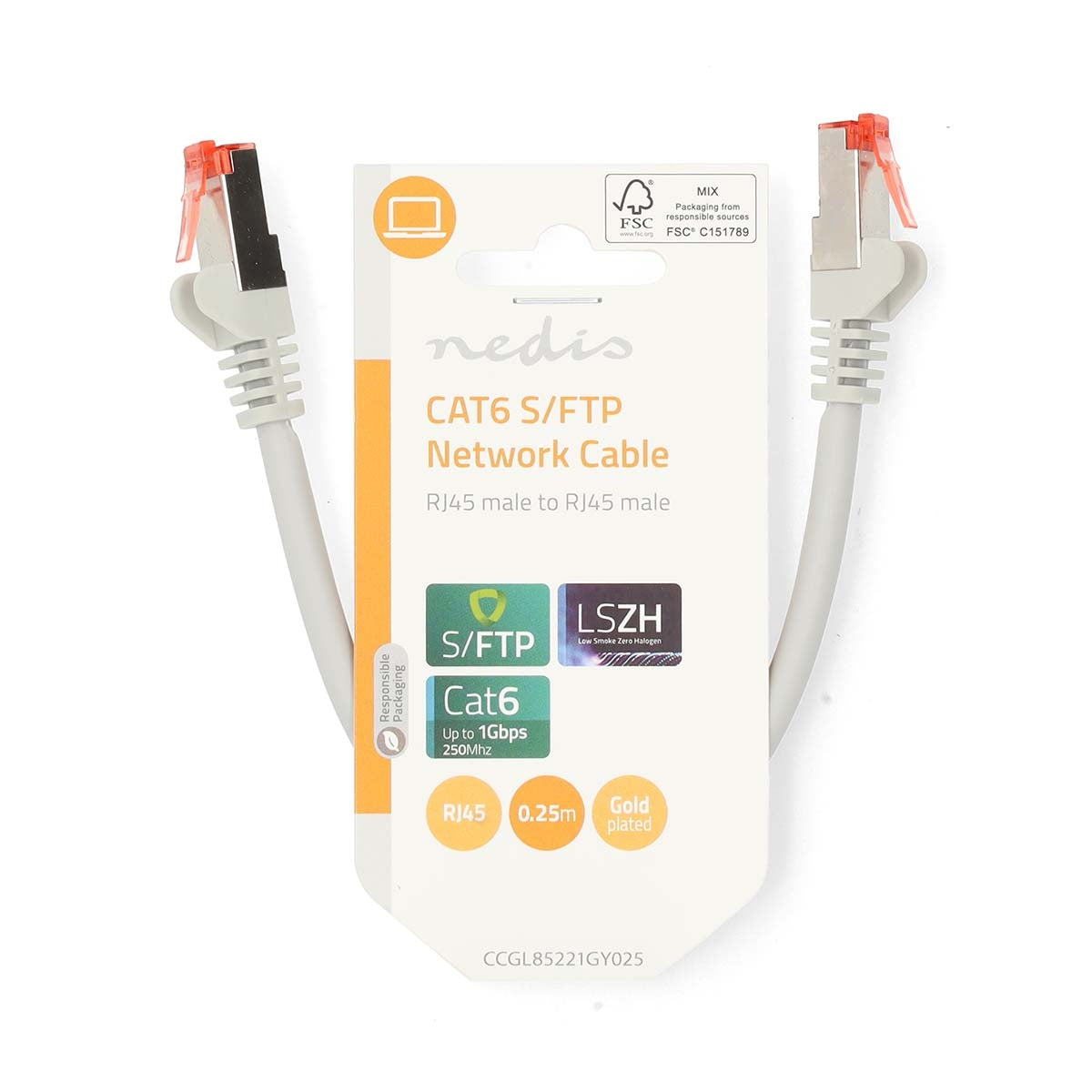 CAT6 Network Cable | RJ45 male | RJ45 male | S/FTP | 0.25 m | Round | LSZH | Gray | Label