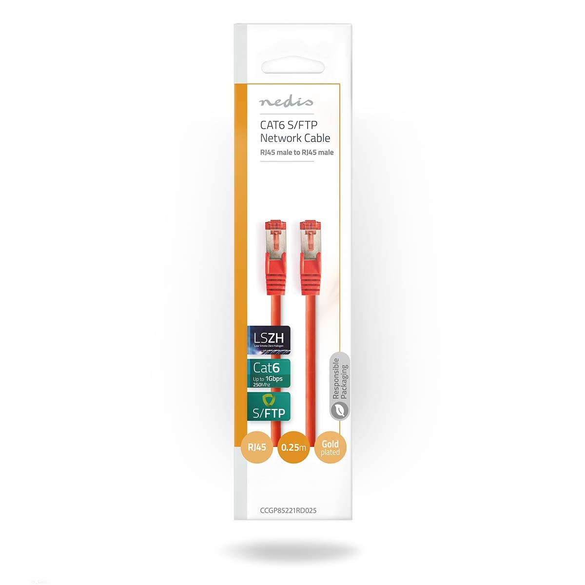 CAT6 Network Cable | RJ45 male | RJ45 male | S/FTP | 0.25 m | Round | LSZH | Red | Envelope
