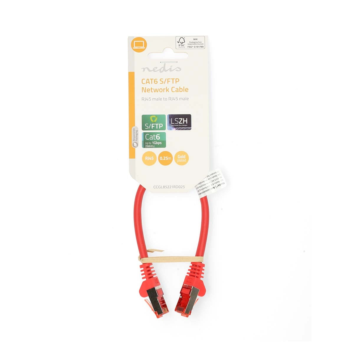 CAT6 Network Cable | RJ45 male | RJ45 male | S/FTP | 0.25 m | Round | LSZH | Red | Label