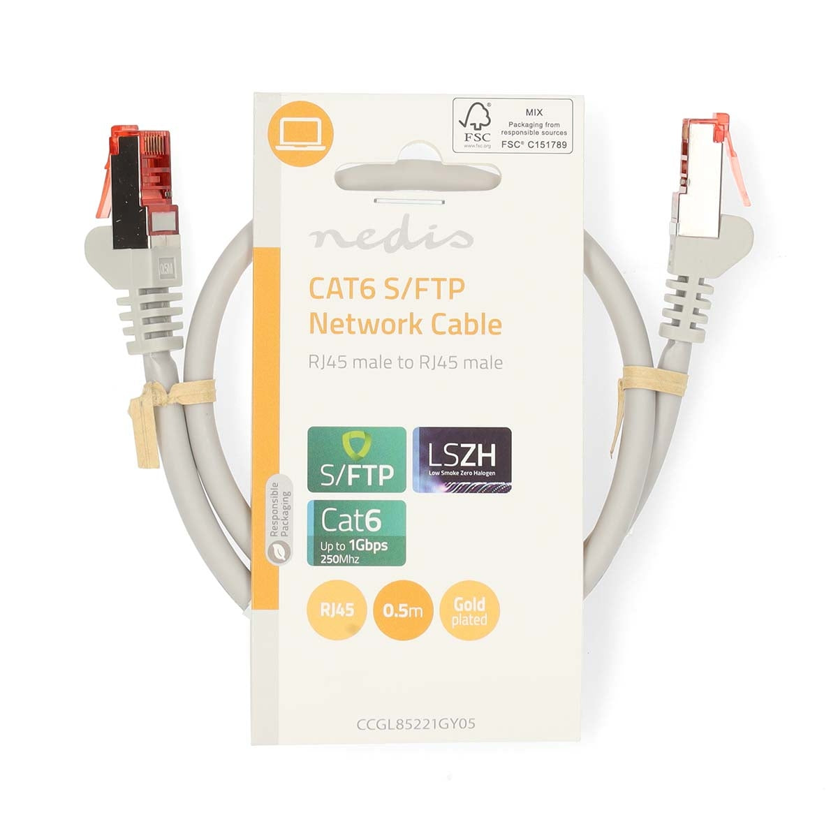 CAT6 Network Cable | RJ45 male | RJ45 male | S/FTP | 0.50 m | Round | LSZH | Gray | Label