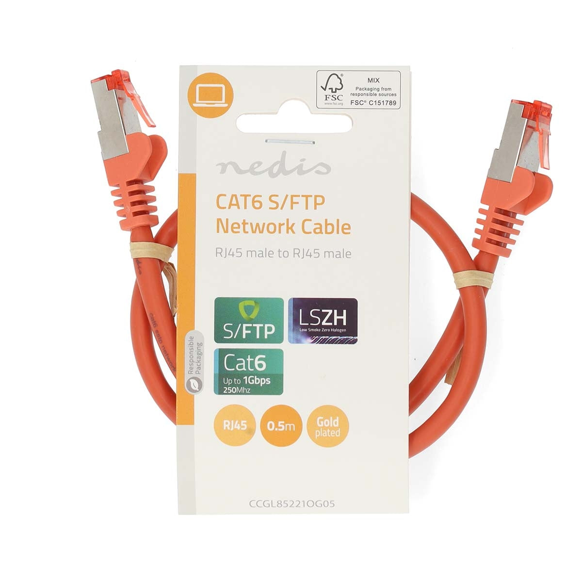 CAT6 Network Cable | RJ45 male | RJ45 male | S/FTP | 0.50 m | Round | LSZH | Orange | Label