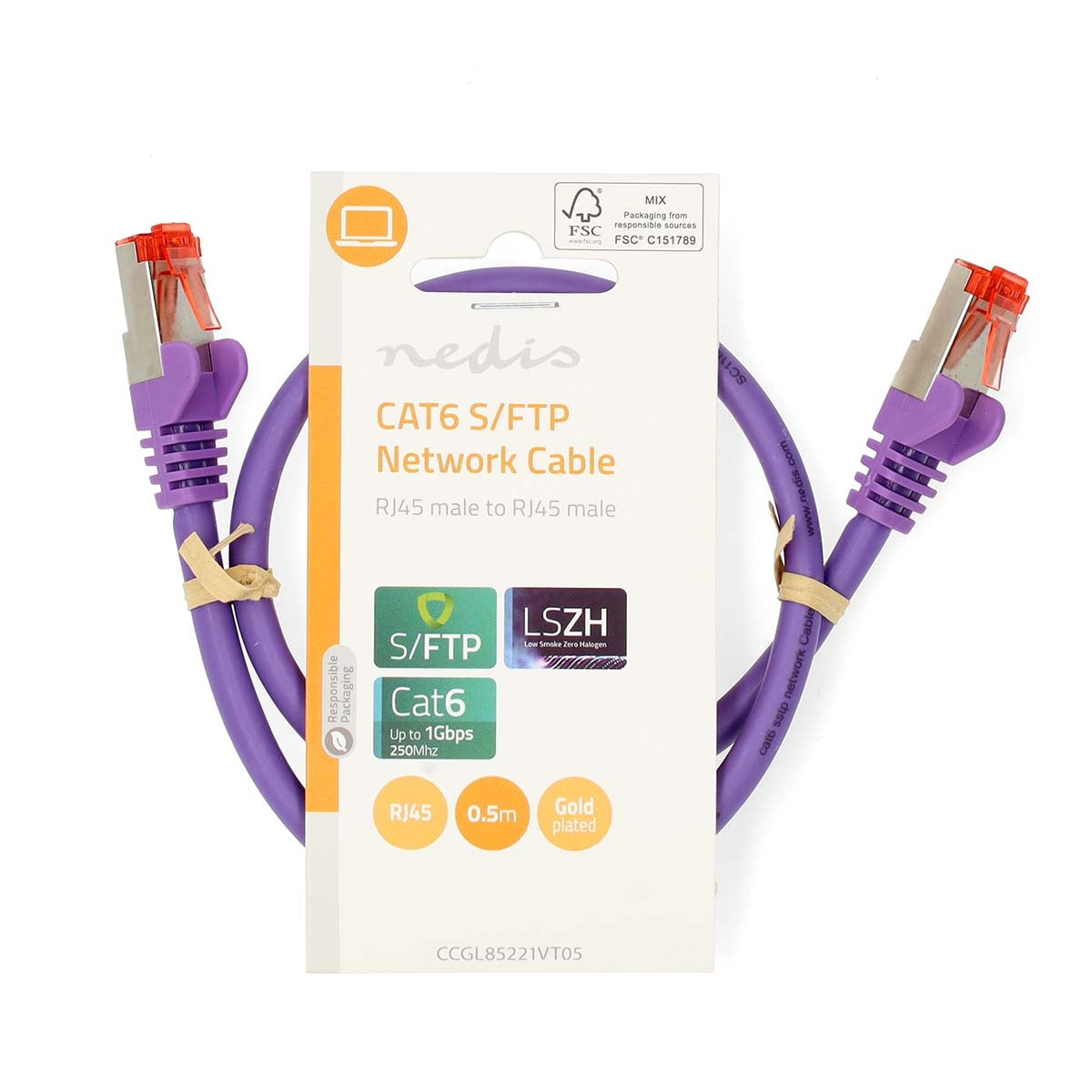 CAT6 Network Cable | RJ45 male | RJ45 male | S/FTP | 0.50 m | Round | LSZH | Violet | Label