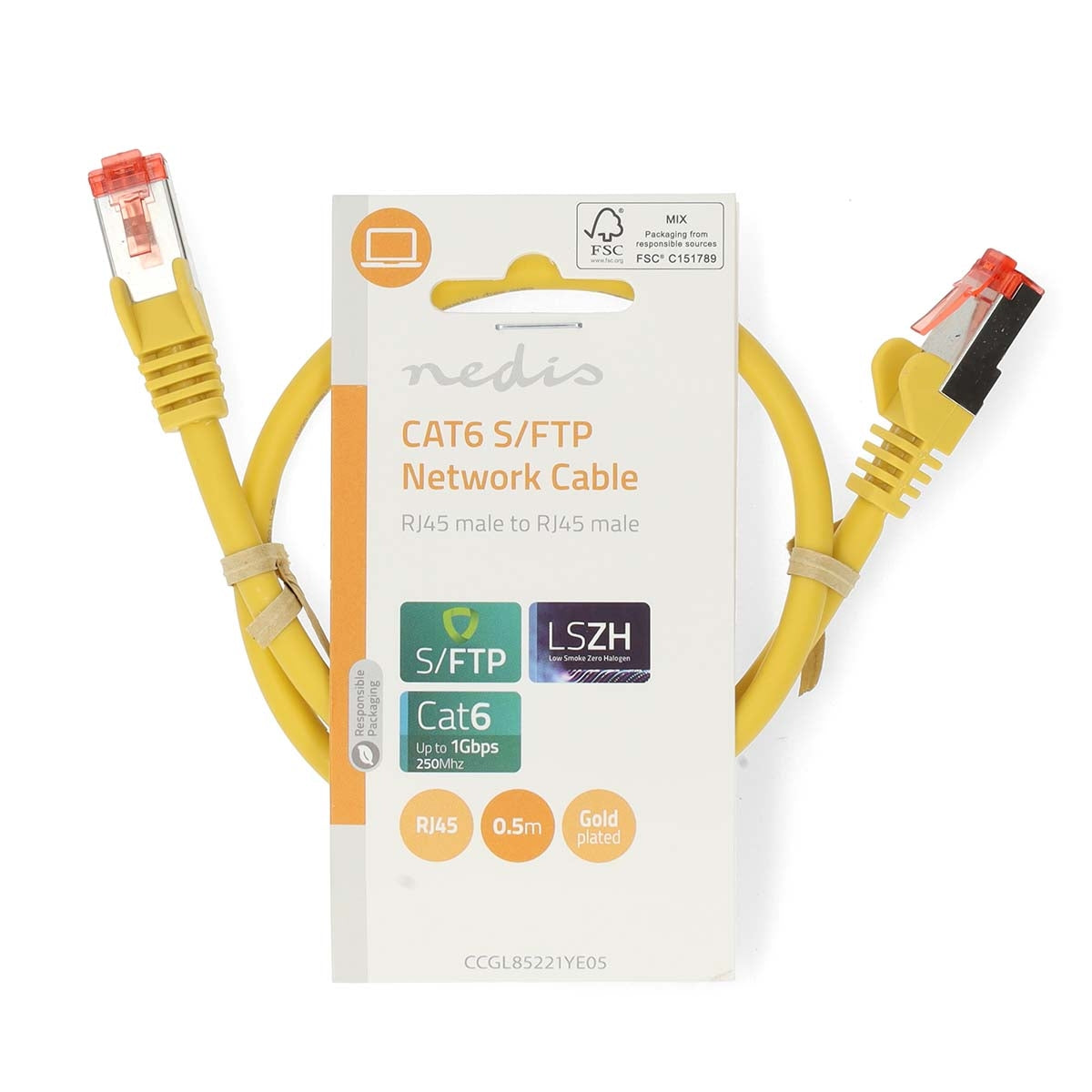 CAT6 Network Cable | RJ45 male | RJ45 male | S/FTP | 0.50 m | Round | LSZH | Yellow | Label