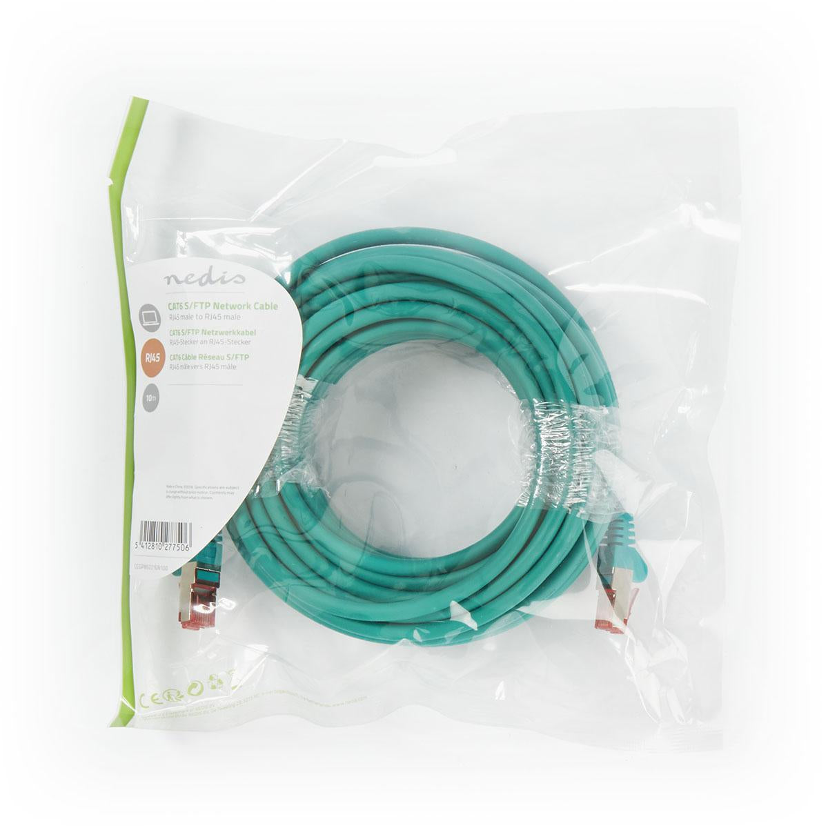 CAT6 Network Cable | RJ45 male | RJ45 male | S/FTP | 10.0 m | Round | LSZH | Green | Plastic bag