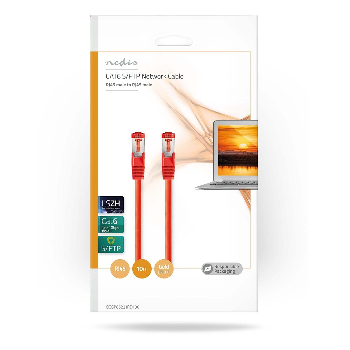 CAT6 Network Cable | RJ45 male | RJ45 male | S/FTP | 10.0 m | Round | LSZH | Red | Plastic bag