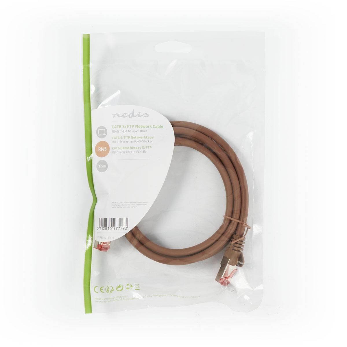 CAT6 Network Cable | RJ45 male | RJ45 male | S/FTP | 1.50 m | Round | LSZH | Brown | Plastic bag