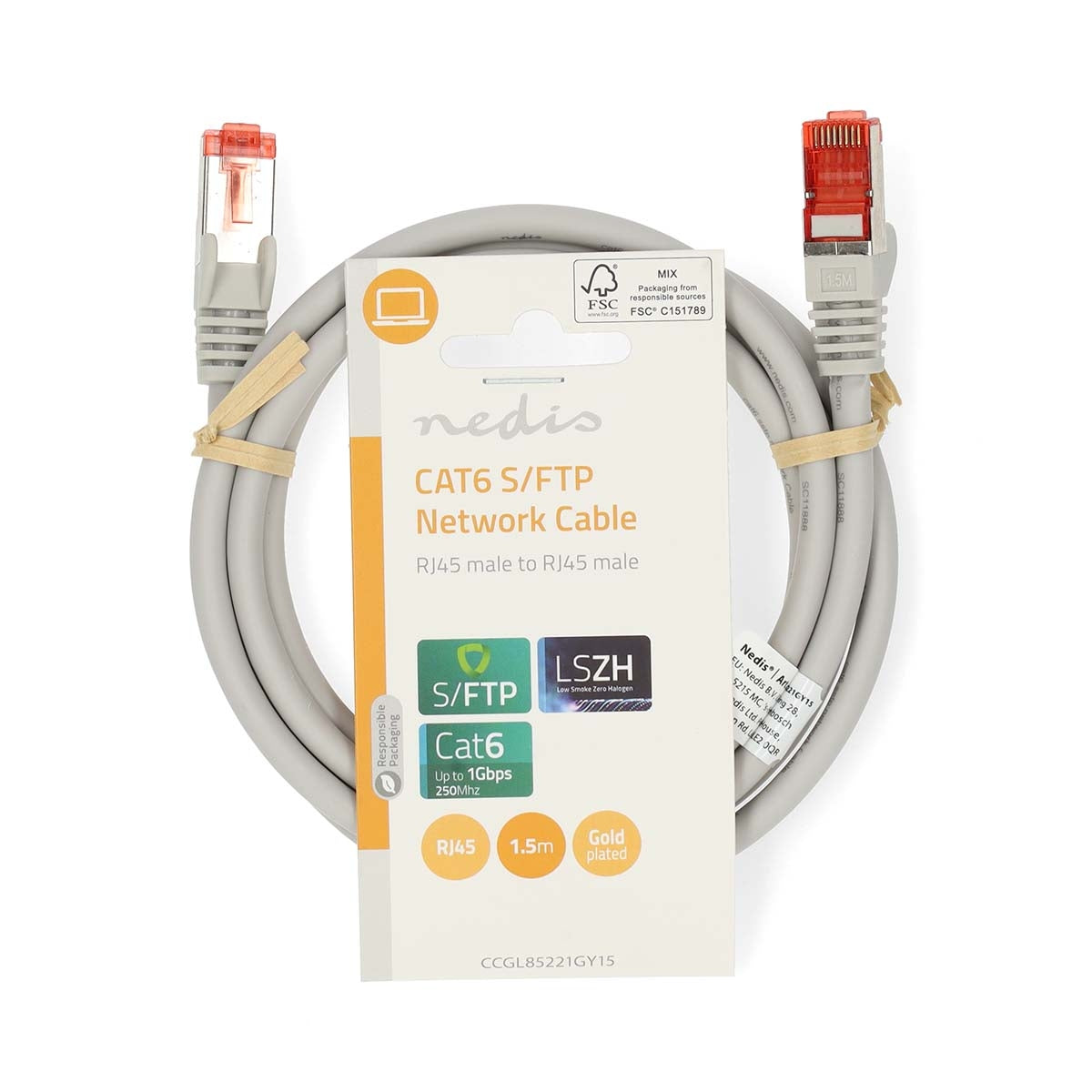 CAT6 Network Cable | RJ45 male | RJ45 male | S/FTP | 1.50 m | Round | LSZH | Gray | Label