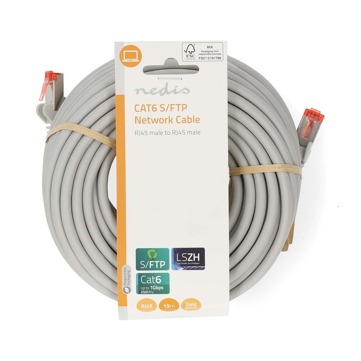 CAT6 Network Cable | RJ45 male | RJ45 male | S/FTP | 15.0 m | Round | LSZH | Gray | Label