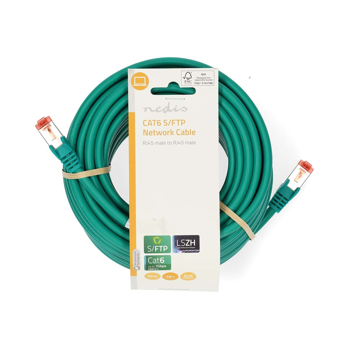 CAT6 Network Cable | RJ45 male | RJ45 male | S/FTP | 15.0 m | Round | LSZH | Green | Label