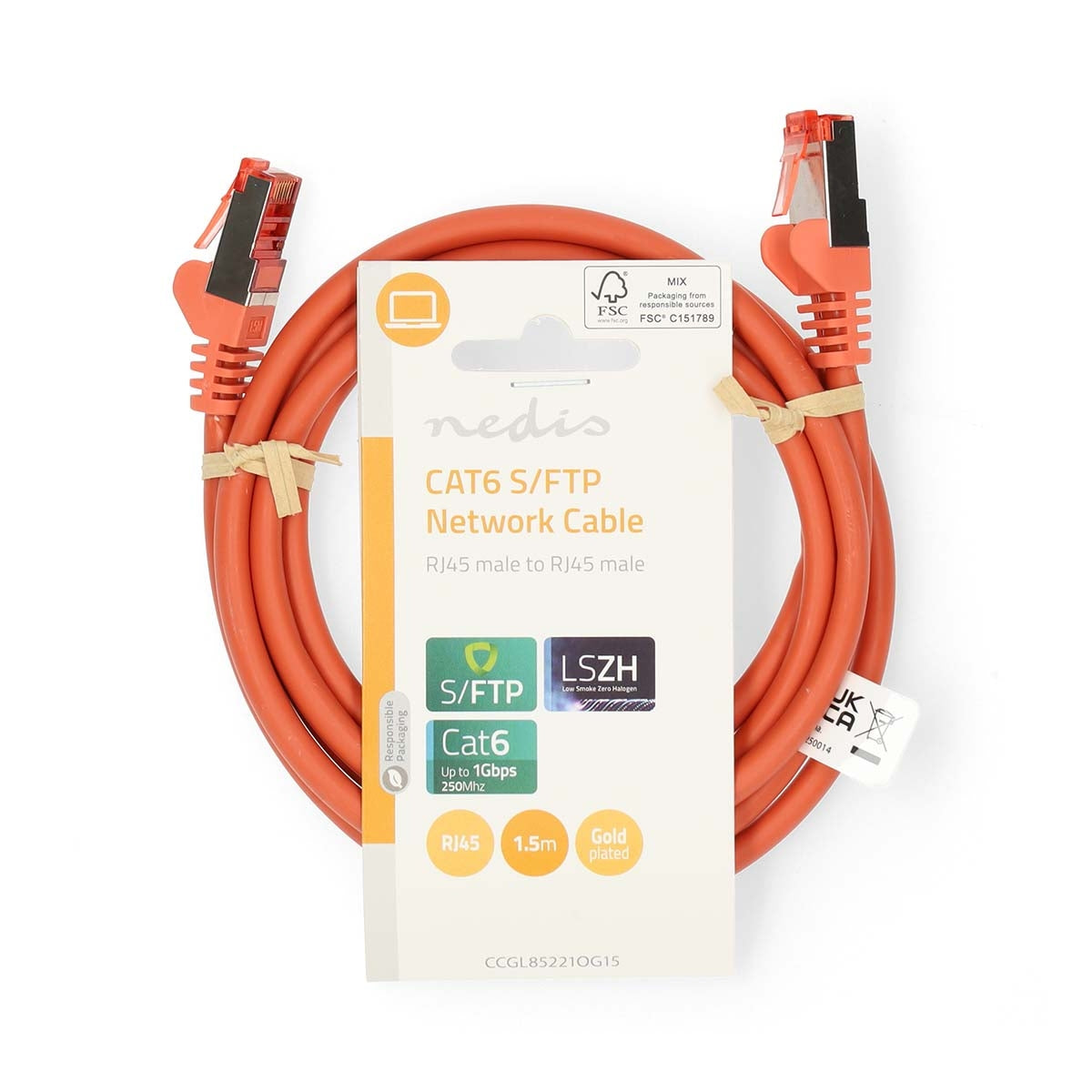 CAT6 Network Cable | RJ45 male | RJ45 male | S/FTP | 1.50 m | Round | LSZH | Orange | Label